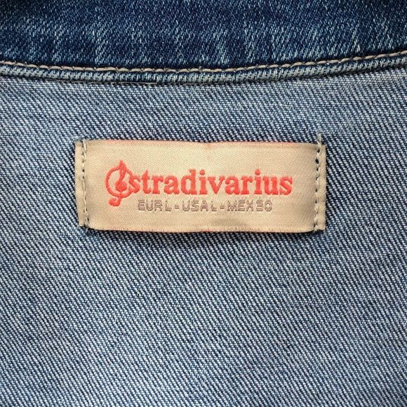 Stradivarius Denim Sleeveless Jacket Vest Embroidered Beaded Trim size Large - Picture 8 of 10
